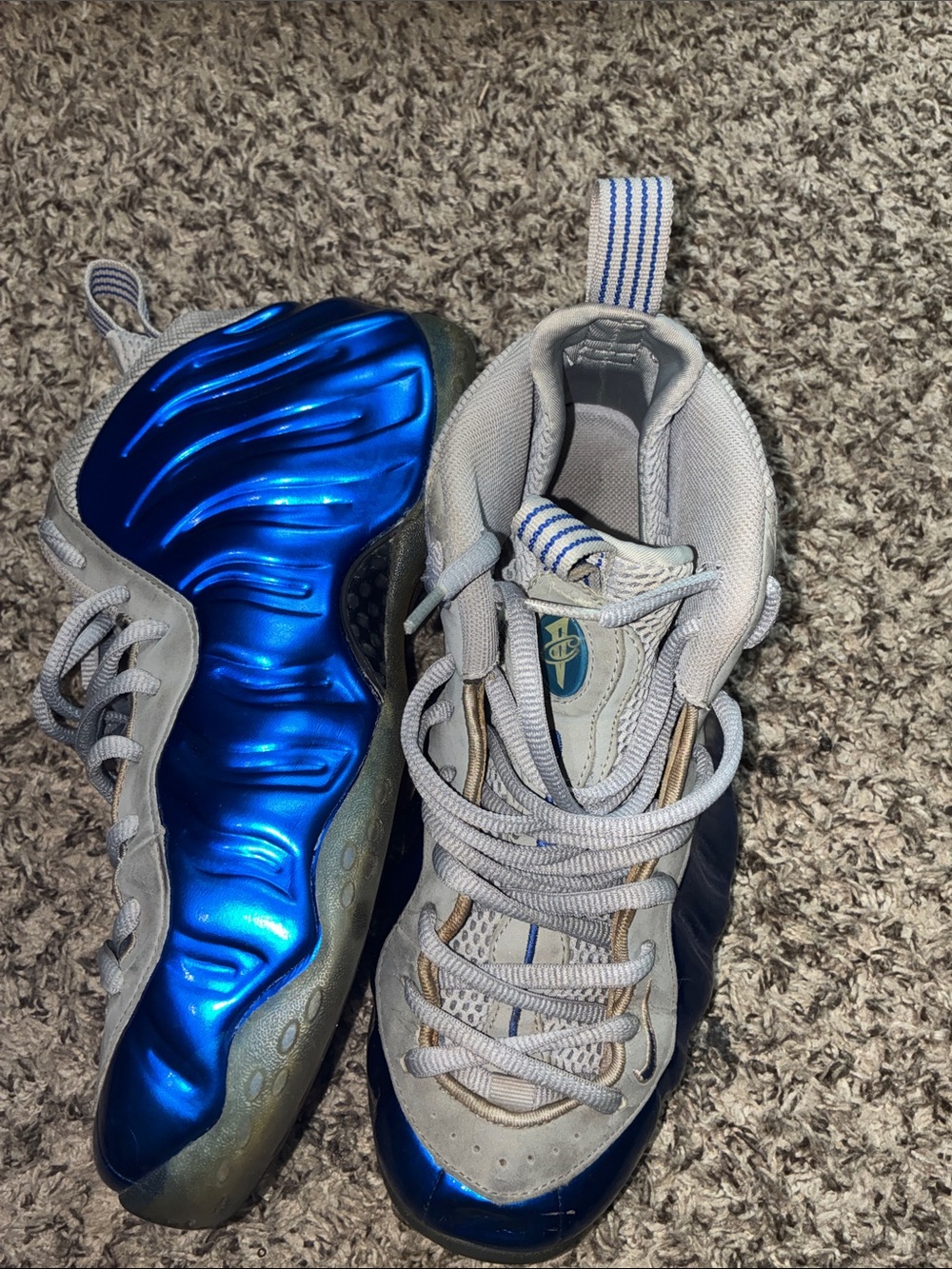 Nike Blue Metallic Foamposite Boys' Athletic Sneakers with Gray Upper